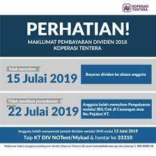 Semak dividen koperasi tentera 2018 keputusan carian untuk semakan dividen koperasi tentera online panduan kini semak dividen koperasi angkatan tentera online pakar wang Mohamad Sabu On Twitter Perhatian Kepada Semua Anggota Koperasi Tentera 1 Anggota Yang Telah Membuat Permohonan Bayaran Dividen Menggunakan Borang Arahan Pengeluaran Diviiden 2018 Akan Dibayar Terus Ke Akaun Bank Anggota Pada