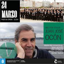 Este domingo, 24 de marzo, temos unha nova cita no Palacio de la Ópera.  Neste ocasión con música de Juan Montes, Eric Whitacre, Simón Couceiro e  Rafael Taléns, todo baixo a dirección