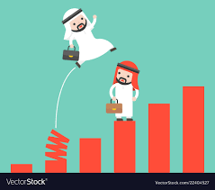Arab Businessman Jumping From Spring Chart