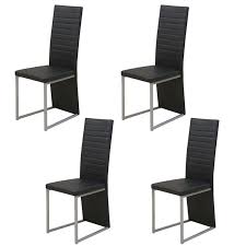 Vidaxl 4x Dining Chairs Black Leather Ribbed High Back Steel Kitchen Furniture Black Leather Dining Chairs Dining Chairs Fabric Dining Chairs