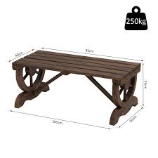 Outsunny Rustic Wooden Wheel Bench Outdoor Patio Garden 2 Person Bench Seat Brown Chair Loveseat Park Garden Bench Aosom Uk