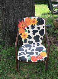 Painted Metal Chair Cowprint Floral Painted Metal Chairs Vintage Metal Chairs Metal Chairs