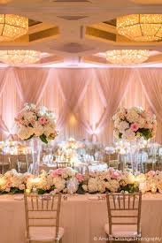 This Showstopper Wedding Reception Head Table In The Four Seasons Ballroom Feat Wedding Reception Head Table White Wedding Centerpieces Pink Wedding Receptions