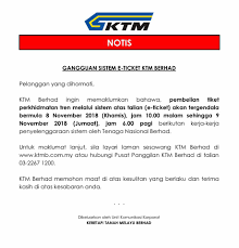 Ktm berhad (malaysia) is the main rail service operator in malaysia. Ktm Berhad Notis Gangguan Sistem E Ticket Ktm Berhad Facebook
