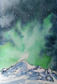 Aurora Over Mount Baker Northern Lights Painting Northern Lights Watercolor Watercolor Mountains