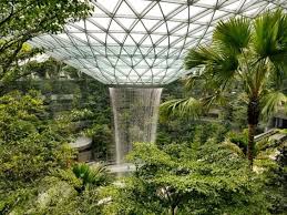 Aeroport De Singapour Projet Construction Chute Eau Indoor Waterfall Changi Changi Airport Singapore