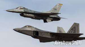 Following the success of the small. F 22 Raptor And F 16 Fighting Falcon Dual Demo Heritage Flight Conference 2019 Youtube