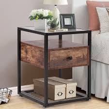 Vecelo Bedside Table 1 Drawer Bedside Table Glass Bedside Table With Wooden Drawer Brown Black 2 Option Overstock 30876297 Diy of bed side table. vecelo
