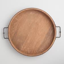 Wood serving tray (black walnut). Round Rustic Wood Tray With Iron Handles World Market