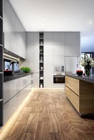 Recent modern design reflects a trend towards midcentury modern furniture, which features bold angles and curves. Kitchen Design Led Strip Timber Flooring Grey Interior Design Home Lighting Modernki Modern Kitchen Modern Kitchen Design Interior Design Kitchen