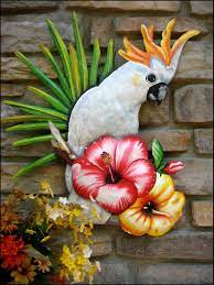 Cockatoo Parrot Painted Metal Wall Hanging Tropical Decor Etsy In 2021 Tropical Art Parrot Painting Outdoor Metal Art