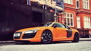 Black audi sedan parked on pavement near trees, auto, automobile. Streets Cars Orange Audi Vehicles R8 V8 Wallpaper 16963