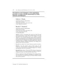 Pdf Perceptions And Strategies In The Negotiation Process A Cross Cultural Examination Of Usa Vietnam And Malaysia