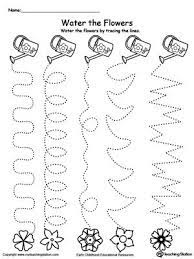 Trace The Line Pattern To Water The Flowers Tracing Worksheets Preschool Preschool Tracing Preschool Writing