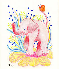 子ゾウ ぞう 花 植物 絵 イラスト ドローイング 色鉛筆 色えんぴつ かわいい デザイン design illustration elephant flower plants art colorpencil pencil pencildrawing illustrat dra 絵 イラスト 色鉛筆 絵