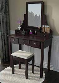 Amolife Vanity Set Makeup Vanity Desk Dressing Table With Mirror Drawers And Stool For Corn Dressing Table Dark Wood Make Up Desk Vanity Brown Dressing Tables