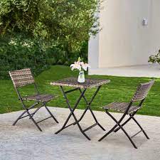 3.3 out of 5 stars with 6 ratings. 3piece Folding Patio Bistro Table Set Btmway Rattan Foldable Dining Table And Chairs Set For Patio Balcony Outdoor Bistro Chairs Patio Conversation Sets Steel Frame 300lbs Weight Capacity R459 Walmart Com