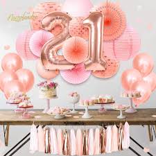 Pink Sweet 21st Birthday Party Supplies 40inch Rose Gold 21 Number Foil Balloon Hanging Gold Party Decorations Rose Gold Party Happy Birthday Party Decorations