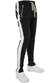 premium side stripe zip pocket track pants black white zcm4418z