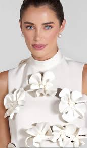 ANNONA WHITE FLOWER EMBELLISHED MAXI DRESS