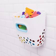 Eslite bathroom toothbrush toothpaste stand organizer plastic storage rack set. Blue Bathroom Wall Sucker Kids Bath Toys Storage Basket Shower Toys Scoop