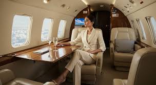Luxurious airplane business class cabin scene
