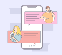 Online-Kommunikation, Social Media oder Netzwerkkonzept. Mann, Frau Paar  chatten, Messaging mit Chat-App oder sozialem Netzwerk. 2326861 Vektor  Kunst bei Vecteezy