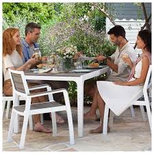 Keter Harmony White Cappuccino Modern Outdoor Patio Dining Table Modern Outdoor Patio Bistro Table Outdoor Patio Dining Set