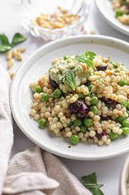 Add garlic and saute until fragrant (not toasting and browning or it will be bitter!), about 20 seconds. Pearl Couscous With Peas Mint And Lemon Herb Ricotta Munchmeals By Janet