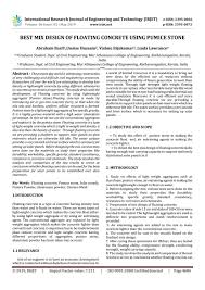 IRJET- Best Mix Design of Floating Concrete using Pumice Stone by IRJET  Journal - issuu