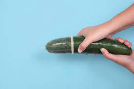 sex education with cucumber and contraception isolated on blue background  5714385 Stock Photo at Vecteezy
