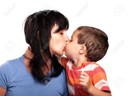 Mother And Little Son Kissing Isolated On White Stock Photo, Picture and  Royalty Free Image. Image 7850065.