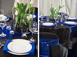 Black And Blue Wedding Theme Pin By Rachael Houllion On Missy Wedding Pinterest Sapphire Wedding Theme Blue Table Settings Black Tablecloth