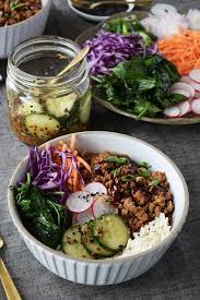 Ground Turkey Korean Rice Bowls With Spicy Cucumber Salad Fosterfarms Turkeyallyear Ad Rice Bowls Recipes Turkey Rice Bowl Recipe Spicy Cucumber Salad