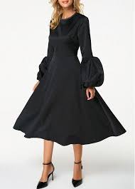 Lantern Sleeve High Waist Black Dress Modlily Com Usd 38 92 Black Long Sleeve Dress