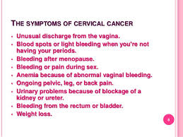 Examples of symptoms that are associated with cervical cancer include: Cervical Cancer Awarness