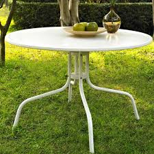 Round Patio Dining Table In White Outdoor Uv Resistant Metal Round Patio Table Steel Dining Table Dining Table