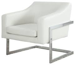 Norway Modern Living Room Chrome Faux Leather Accent Chair In White Best Master Furniture 3016w Modern Armchair Best Master Furniture Leather Accent Chair