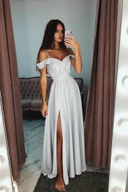 A Line Off The Shoulder Grey Long Prom Evening Dress With Side Split Pg965 In 2020 Dresses Formal Elegant Elegant Prom Dresses Evening Dresses Elegant