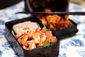 By sue lau | palatable pastime. Salmon And Marinated Shrimp Salad For Bento