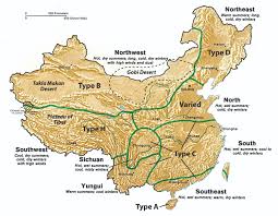 China ranges from mostly plateaus and mountains in the west to lower lands in the east. East Asia