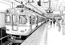 Japan Metro Train Station Platform In Osaka Drawing Ink Sketch S Stock  Illustration | Adobe Stock