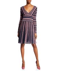 M Missoni Striped V Neck Long Sleeve Fit Flare Dress Fit Flare Dress Flare Dress Dresses