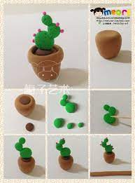 First of all fill the flowerpot with brown clay and texture with a needle tool next roll the green clay into a how to make modena clay succulents plant. Cactus Using Clay Step By Step Tutorial Polymer Clay Crafts Diy Clay Crafts Polymer Clay Diy
