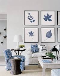Blue Leaf Print Blue Botanical Print Blue Wall Art Set Of 4 Blue And White Living Room Coastal Decorating Living Room Blue Rooms