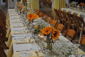 Put Both Sunflowers And Babies Breath Together As Simple Center Pieces Table Arrangements Wedding Rustic Wedding Centerpieces Sunflower Centerpieces