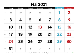 Jahreskalender 2021 mit feiertagen und kalenderwochen (kw) in 19 varianten, a4, hoch & quer. Kalender Mai 2021 Zum Ausdrucken Kostenlos Kalender 2021 Zum Ausdrucken