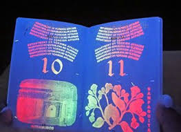 Philippines Passports Under Black Light Intricate Designs Exposed Under Uv Ultraviolet Light Ultra Violet Ink Intricate