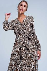 V Front Leopard Print Midi Dress Printed Midi Dress Dresses Midi Dress