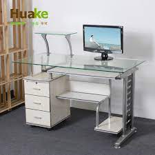 If you've got a large desktop computer tower, check out a desk with a contoured tabletop and adjustable shelves for storage. Small Long 120 60 High 74cm Wide White Tempered Glass Computer Table Desk With Three Drawers Study Desk Table Package Desk Discountdesk Drawer Aliexpress